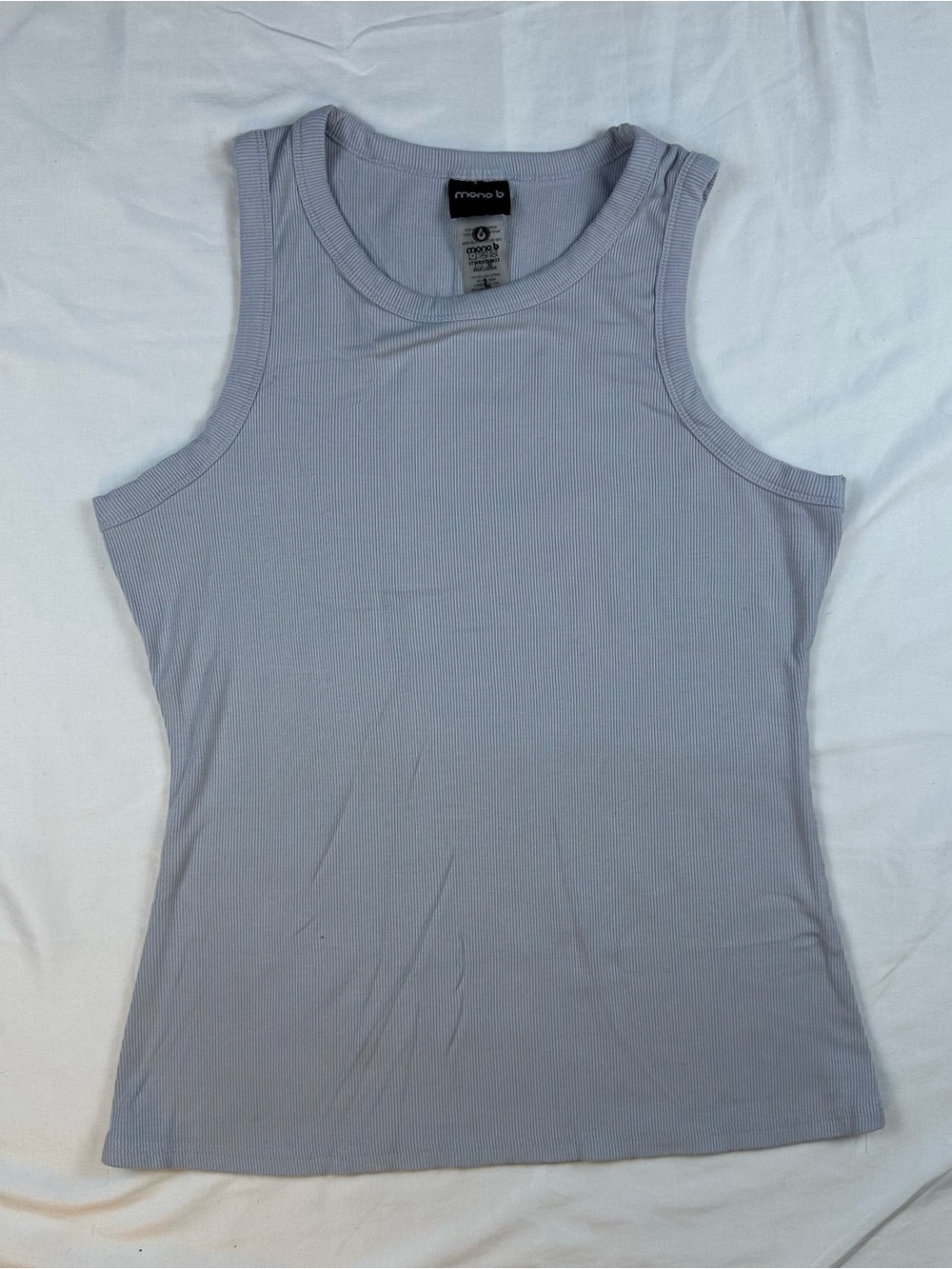 Mono B Pastel Light Gray Ribbed Athleisure Tank Top Women's L